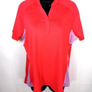 Adidas Women's Top Size Large Climacool Coral Purple Venting Short Sleeve V Neck